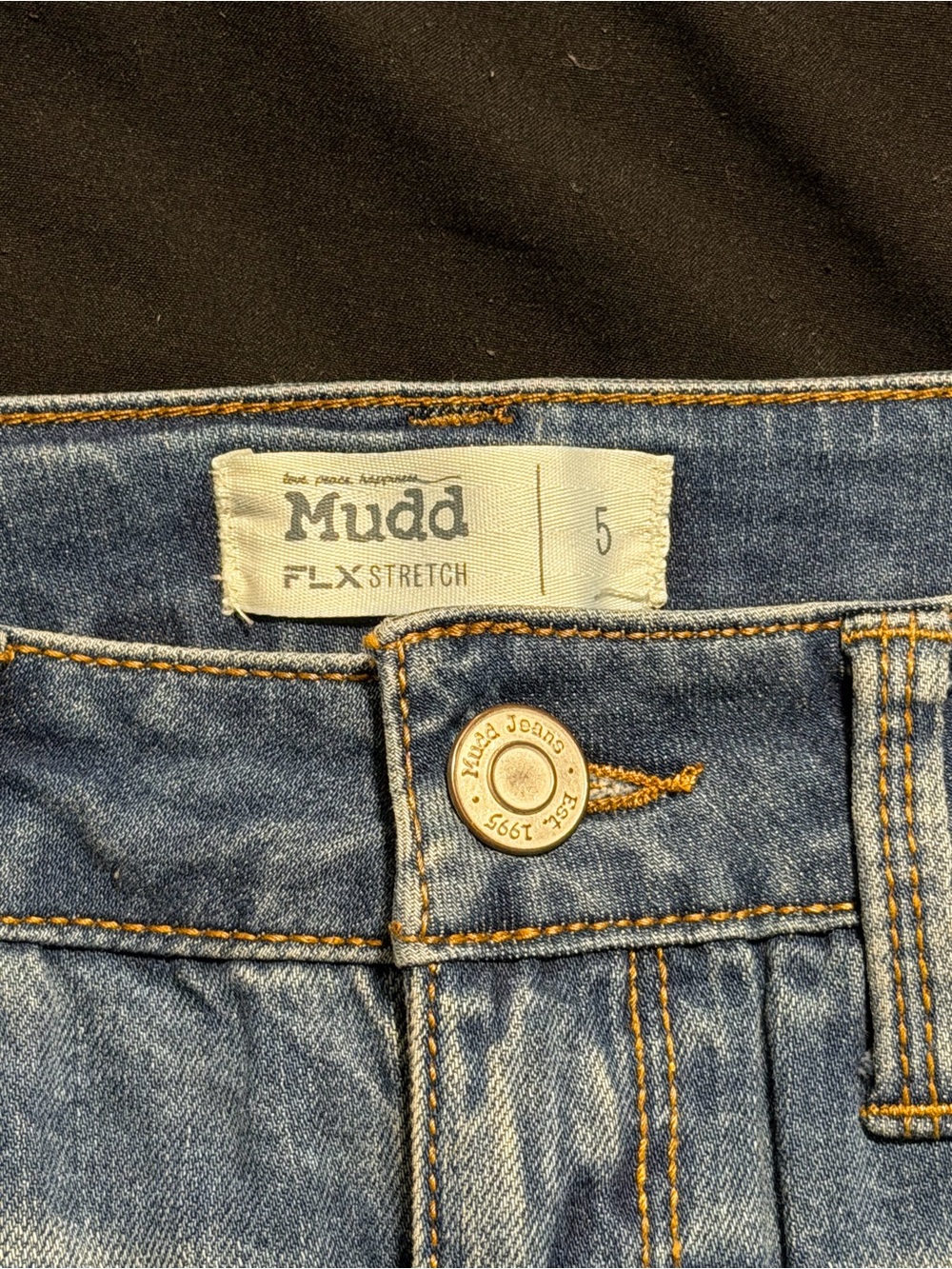 Mudd Juniors (5) FLX Stretch Distressed Raw Hem Denim Mini Skirt Y2K - Picture 3 of 4